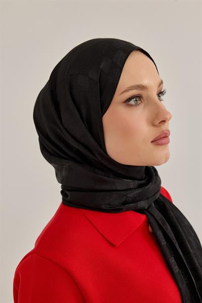 İpeksi Dama Monogram Şal Siyah