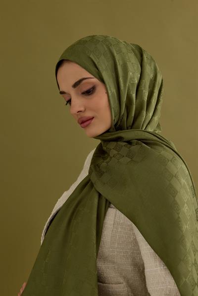 İpeksi Dama Monogram Şal Yeşil Elma