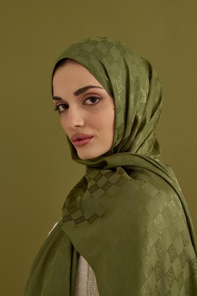 İpeksi Dama Monogram Şal Yeşil Elma