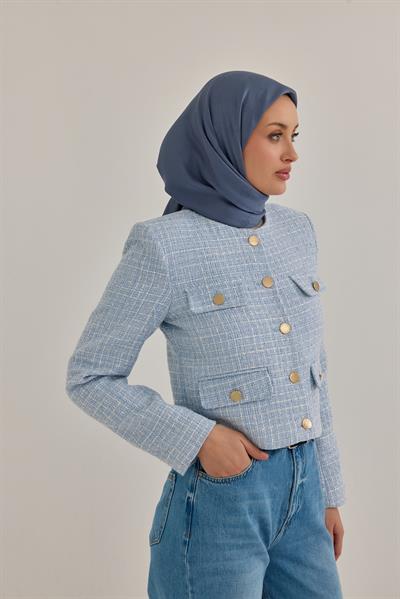 İpeksi Nokta Monogram Eşarp İndigo