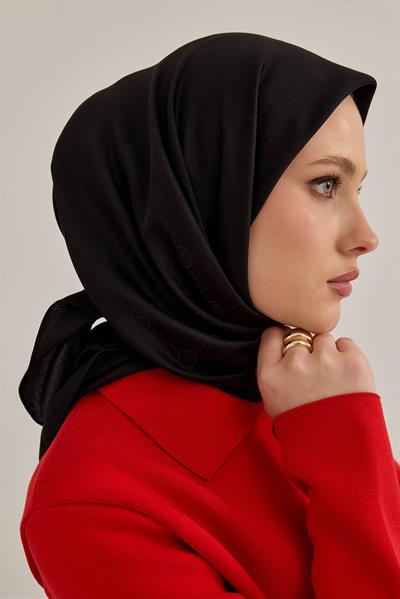 İpeksi Nokta Monogram Eşarp Siyah