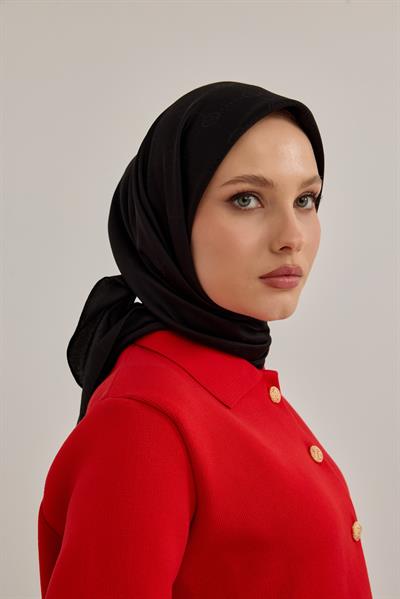 İpeksi Nokta Monogram Eşarp Siyah