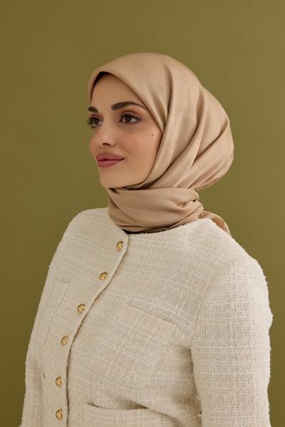 İpeksi Nokta Monogram Eşarp Vizon