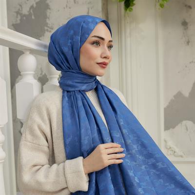 Ivory Desen İpeksi Jakar Şal Kot Mavi