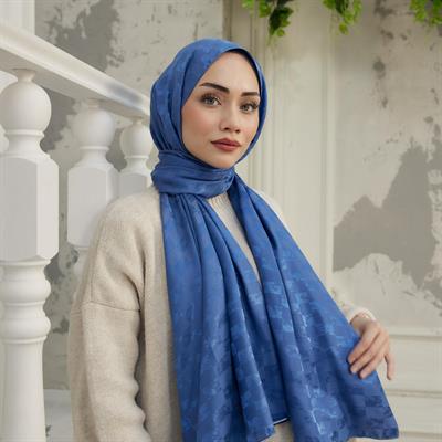 Ivory Desen İpeksi Jakar Şal Kot Mavi