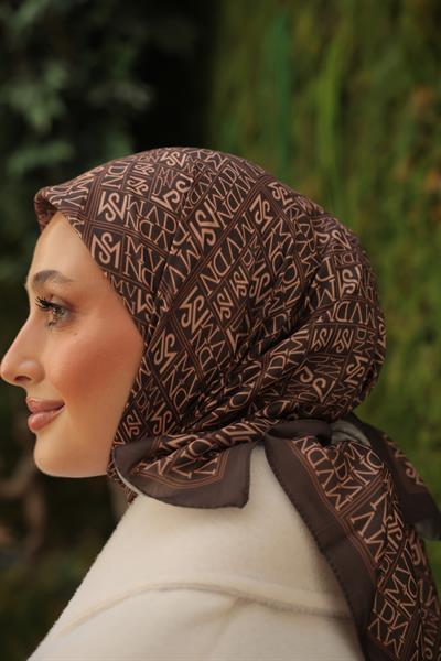 Kaşe Desenli Pamuk Eşarp Acı Kahve