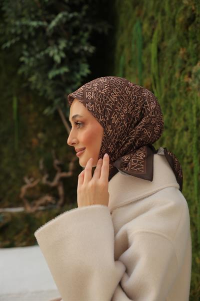 Kaşe Desenli Pamuk Eşarp Acı Kahve