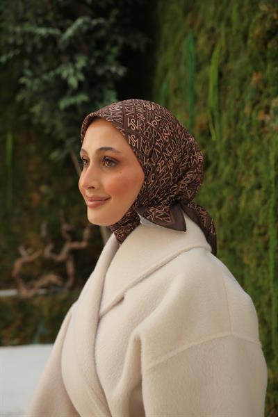 Kaşe Desenli Pamuk Eşarp Acı Kahve