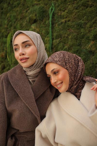 Kaşe Desenli Pamuk Eşarp Acı Kahve