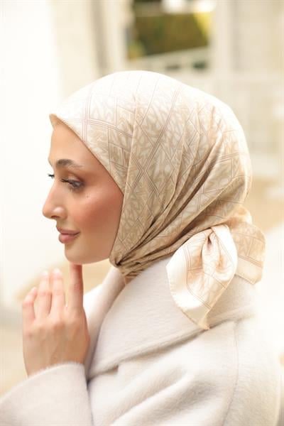 Kaşe Desenli Pamuk Eşarp Bej