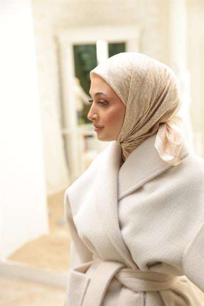 Kaşe Desenli Pamuk Eşarp Bej