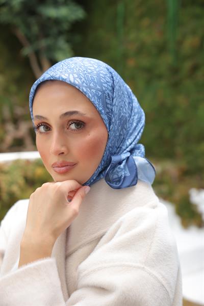 Kaşe Desenli Pamuk Eşarp Blue