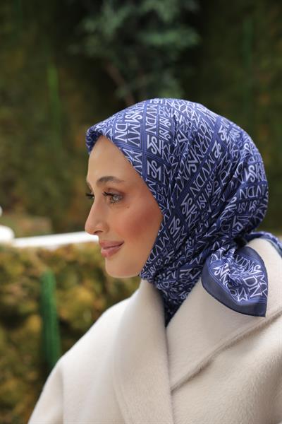 Kaşe Desenli Pamuk Eşarp Gece Mavisi