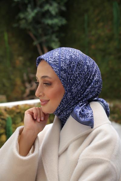 Kaşe Desenli Pamuk Eşarp Gece Mavisi