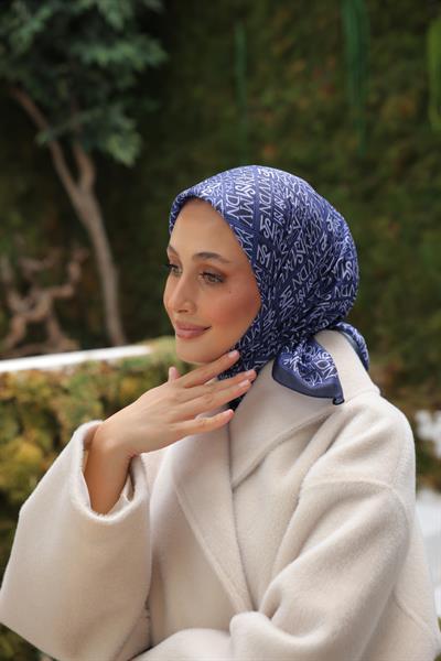 Kaşe Desenli Pamuk Eşarp Gece Mavisi