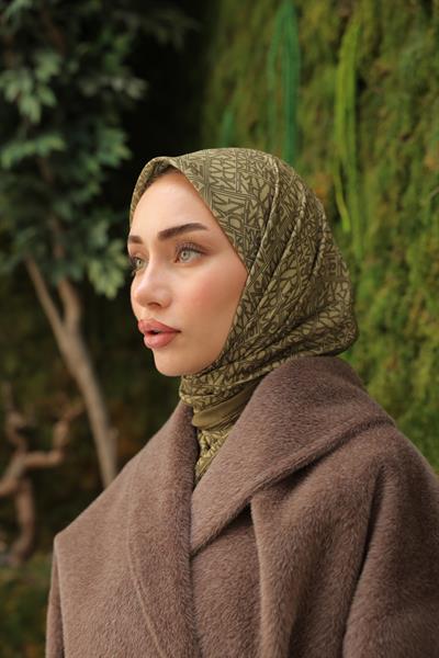 Kaşe Desenli Pamuk Eşarp Koyu Yeşil