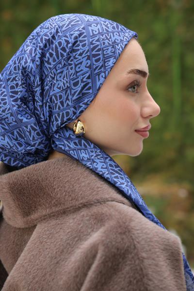 Kaşe Desenli Pamuk Eşarp Mor Mavi