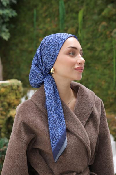 Kaşe Desenli Pamuk Eşarp Mor Mavi