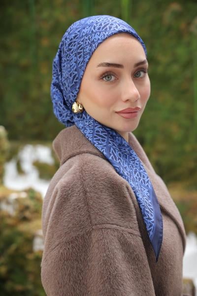 Kaşe Desenli Pamuk Eşarp Mor Mavi