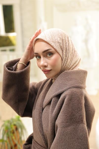 Kaşe Desenli Pamuk Eşarp Nude