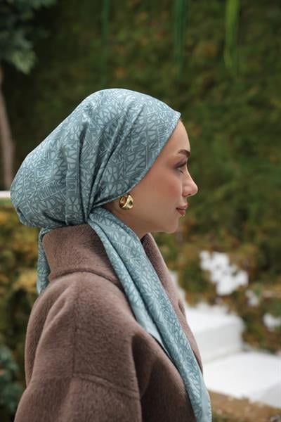 Kaşe Desenli Pamuk Eşarp Su Yeşili