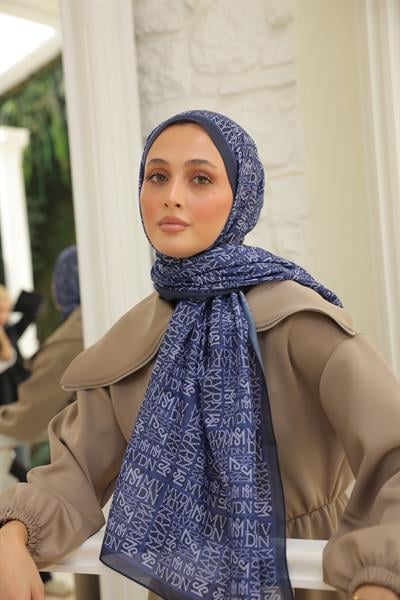 Kaşe Desenli Pamuk Şal Mor Mavi