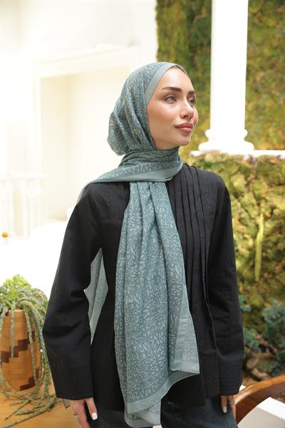 Kaşe Desenli Pamuk Şal Su Yeşili
