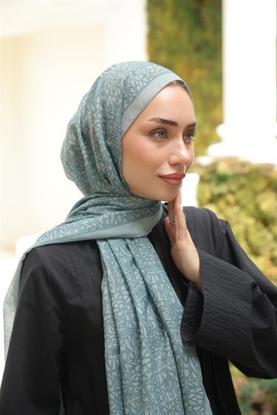 Kaşe Desenli Pamuk Şal Su Yeşili