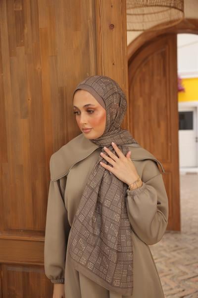 Kaşe Desenli Pamuk Şal Toprak