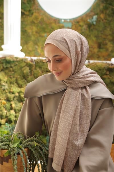 Kaşe Desenli Pamuk Şal Vizon