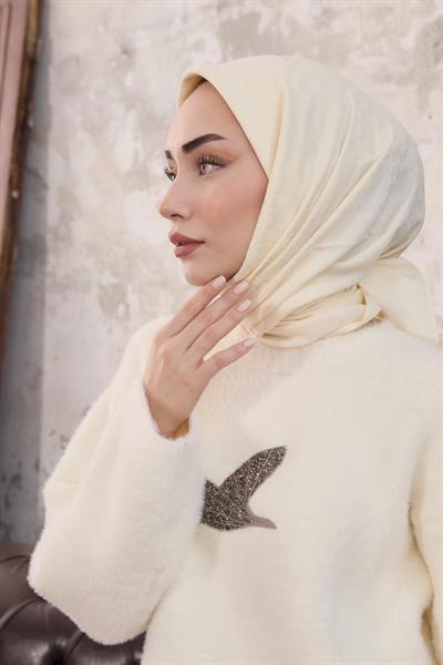 Kazayağı Desen Jakar Eşarp Ekru