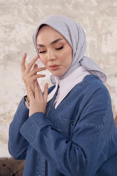 Kazayağı Desen Jakar Eşarp Gümüş Gri