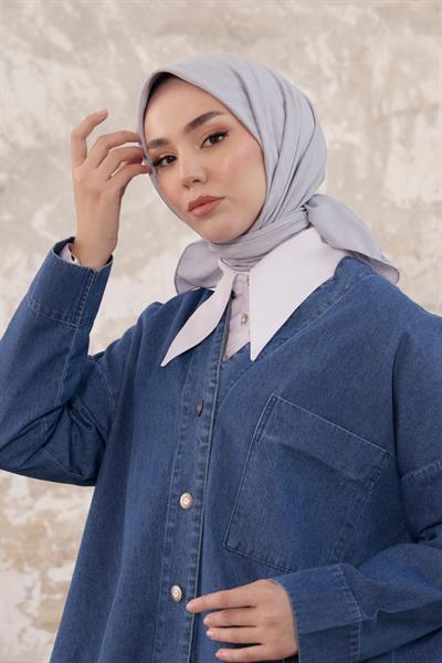 Kazayağı Desen Jakar Eşarp Gümüş Gri