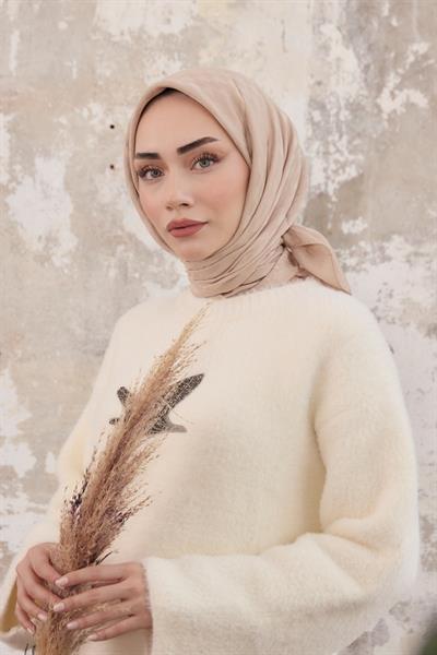 Kazayağı Desen Jakar Eşarp Krem