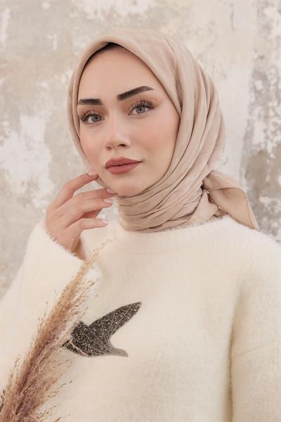 Kazayağı Desen Jakar Eşarp Krem
