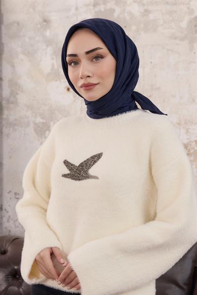 Kazayağı Desen Jakar Eşarp Lacivert