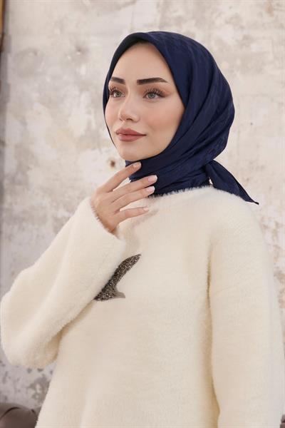 Kazayağı Desen Jakar Eşarp Lacivert