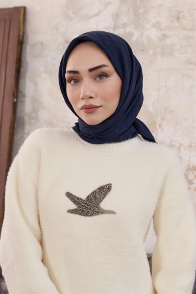 Kazayağı Desen Jakar Eşarp Lacivert