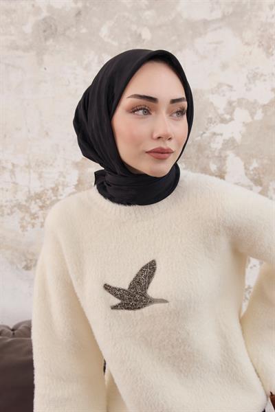 Kazayağı Desen Jakar Eşarp Siyah