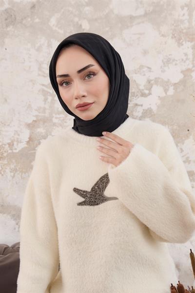 Kazayağı Desen Jakar Eşarp Siyah