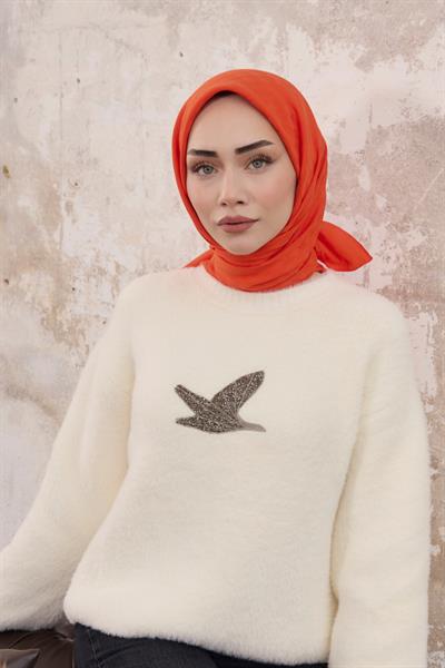 Kazayağı Desen Jakar Eşarp Turuncu