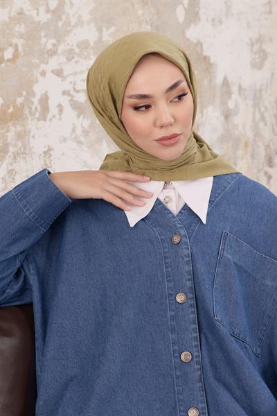 Kazayağı Desen Jakar Eşarp Yağ Yeşili