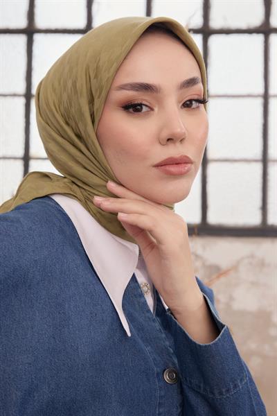 Kazayağı Desen Jakar Eşarp Yağ Yeşili