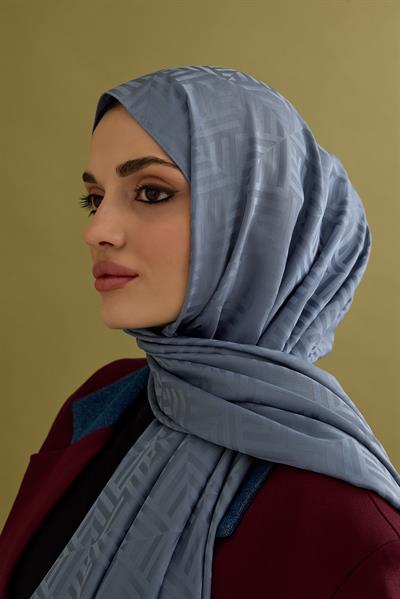 Lap Desen Jakarlı Modal Şal Gök Mavi