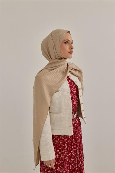 Lap Desen Jakarlı Modal Şal Vanilya