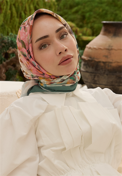 Leaf Desen Bambu Kraş Eşarp Çam Yeşil