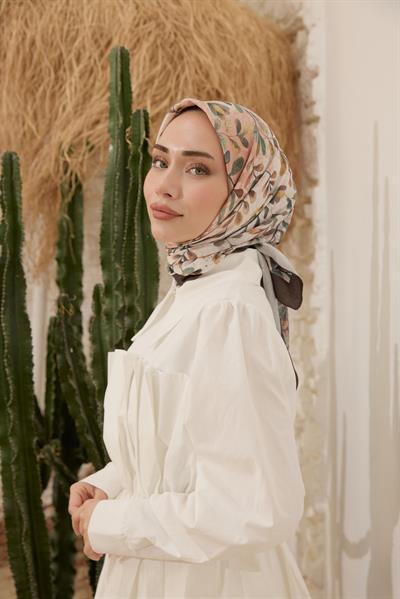 Leaf Desen Bambu Kraş Eşarp Fındık Kabuğu