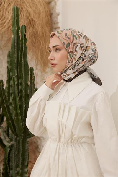 Leaf Desen Bambu Kraş Eşarp Fındık Kabuğu