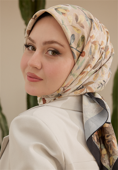 Leaf Desen Bambu Kraş Eşarp Gümüş Gri