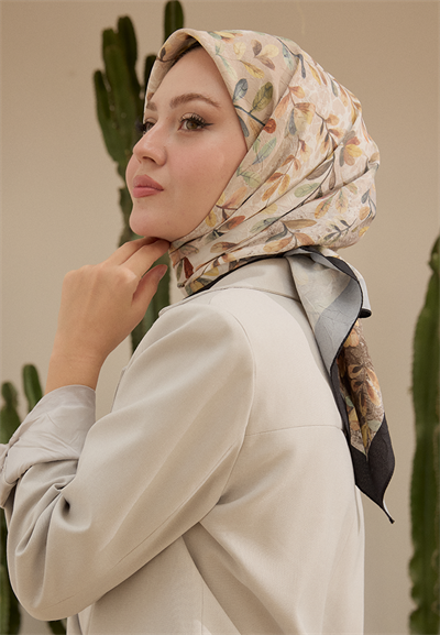 Leaf Desen Bambu Kraş Eşarp Gümüş Gri